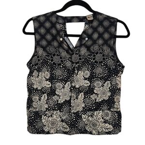Floral Print V-Neck Sleeveless Black/White Tank Top Shirt